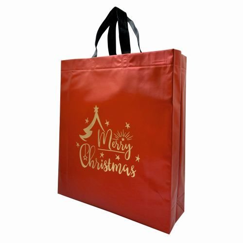 Merry Christmas Premium Red Colour Metallic Non-woven Box Bag